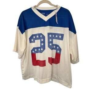 NWT Hollister Baggy Crop Fit Jersey Top #25 Red White Blue Patriotic Football Lg